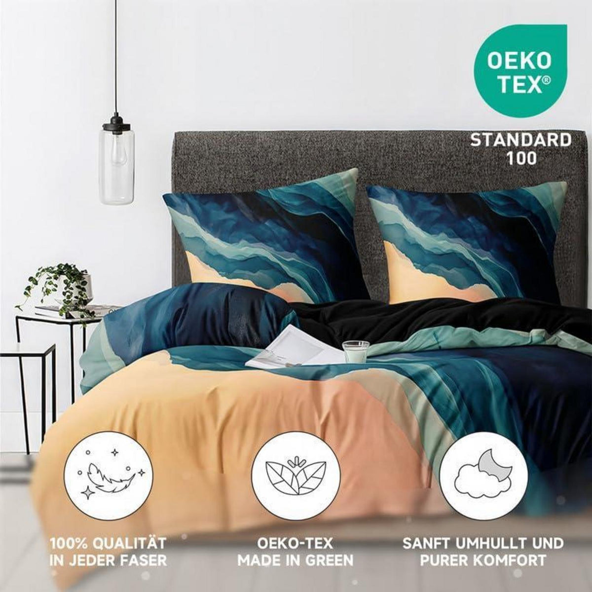 Marmor Bettwäsche Set Dunkelblau Gold 135x200cm 3D Effekt