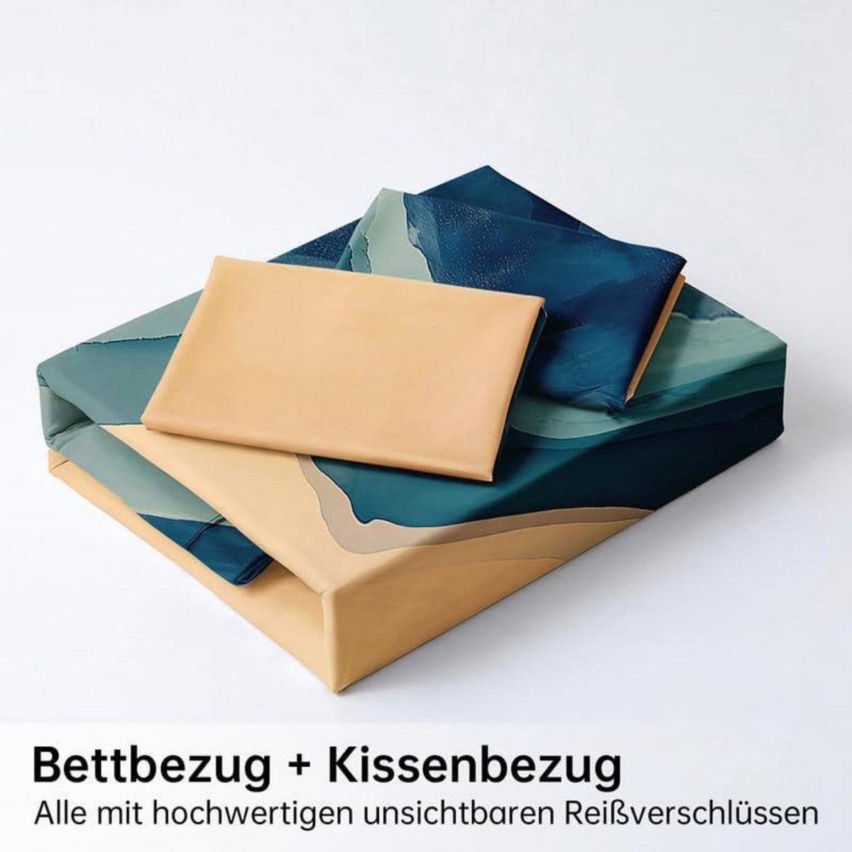 Marmor Bettwäsche Set Dunkelblau Gold 135x200cm 3D Effekt