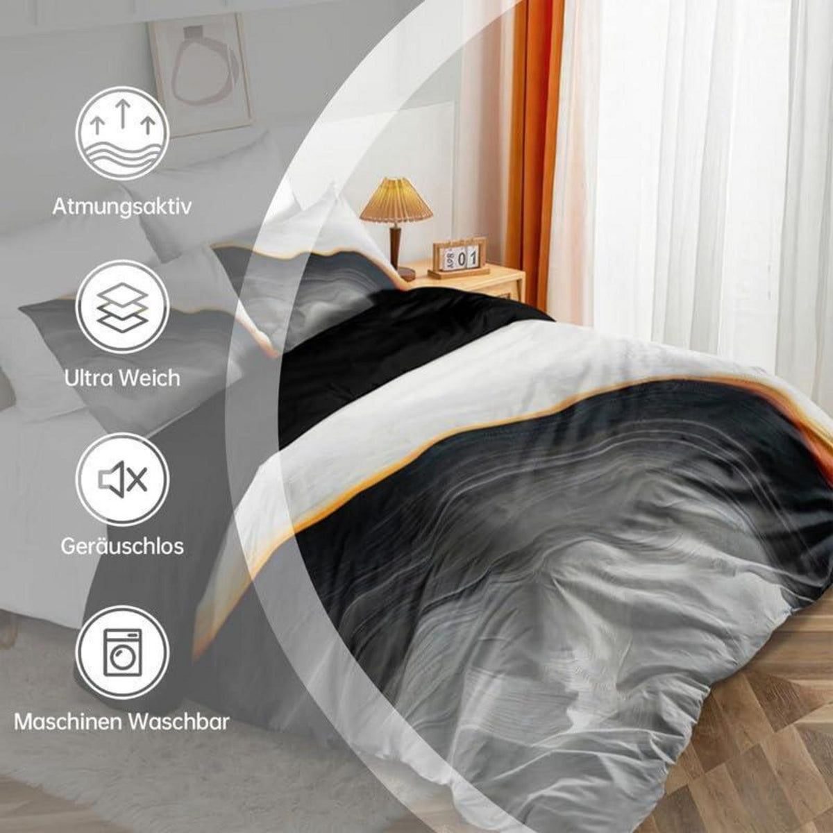 Marmor Bettwäsche Set Grau Gold 135x200cm - 3D Effekt & Luxus