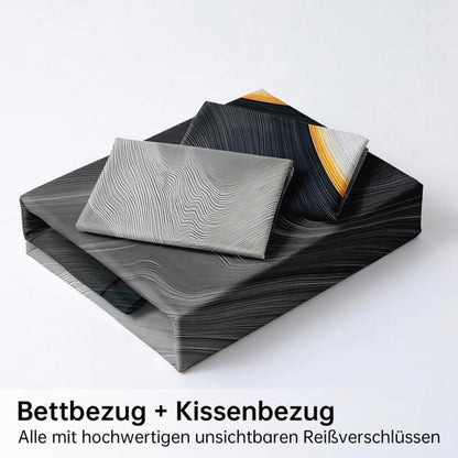 Marmor Bettwäsche Set Grau Gold 135x200cm - 3D Effekt & Luxus