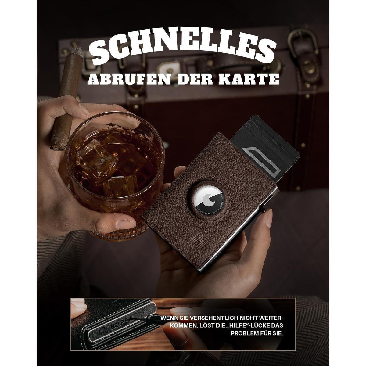 Geldbörse Herren Airtag mit XL Münzfach & RFID Schutz Braun