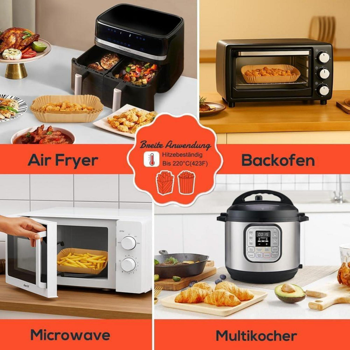 Backpapier für Heißluftfritteuse – 220 Stück, Dual Zone