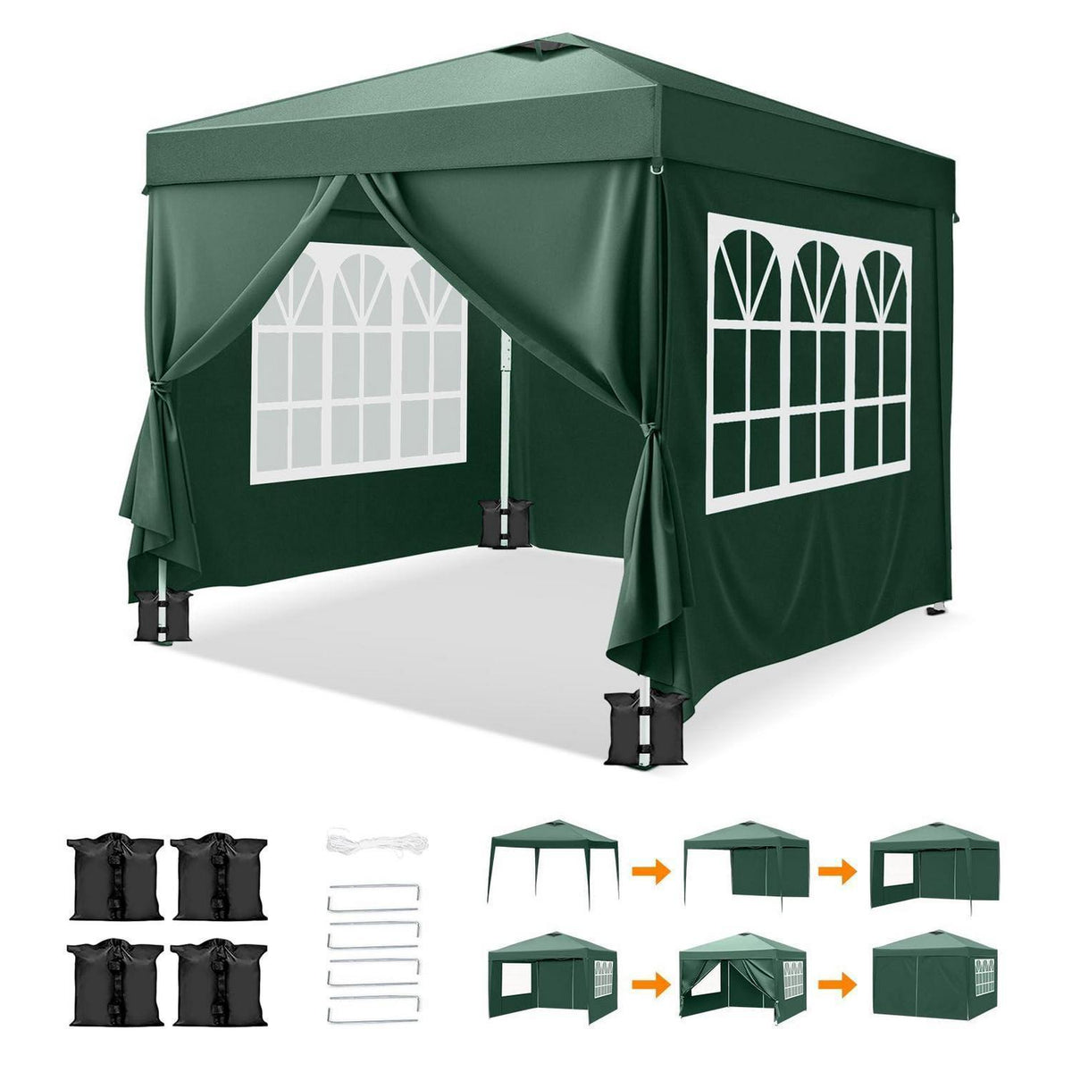3x3m Gazebo mit 4 Wänden & Sandsäcken – Wasserdicht & UV-Schutz