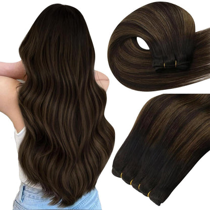 Echthaar Tressen Ombre Dunkelbraun Balayage 55cm