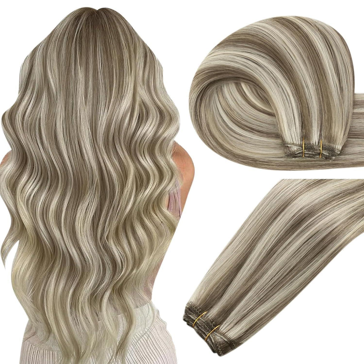Echthaar Tressen Blond Weft Extensions #P8/60 35cm