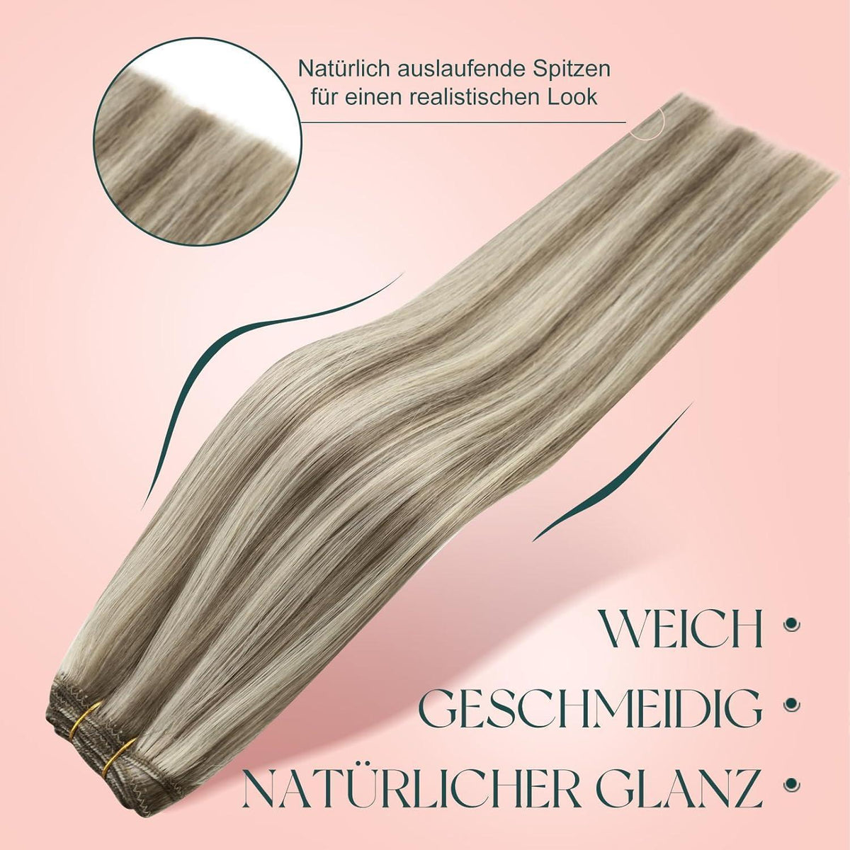 Echthaar Tressen Blond Weft Extensions #P8/60 35cm