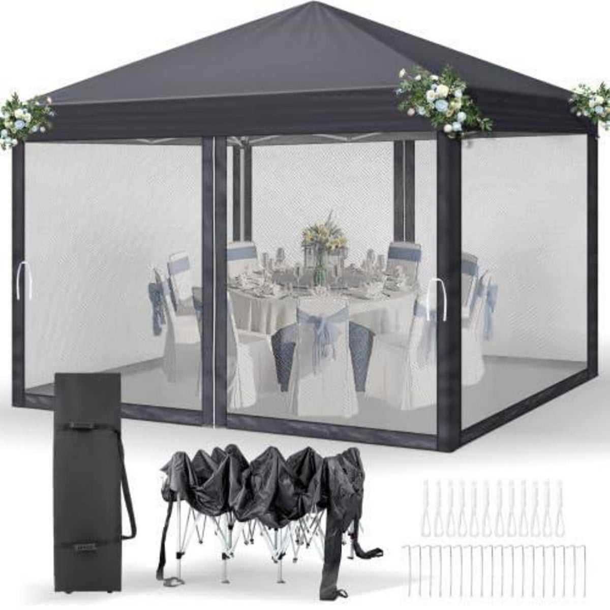 3x3m Gazebo – Wasserdicht, UV-Schutz & Mesh-Seitenteile