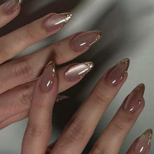 MouyouGlow Press On Nails Almond Cat Eye Rosa Gold French