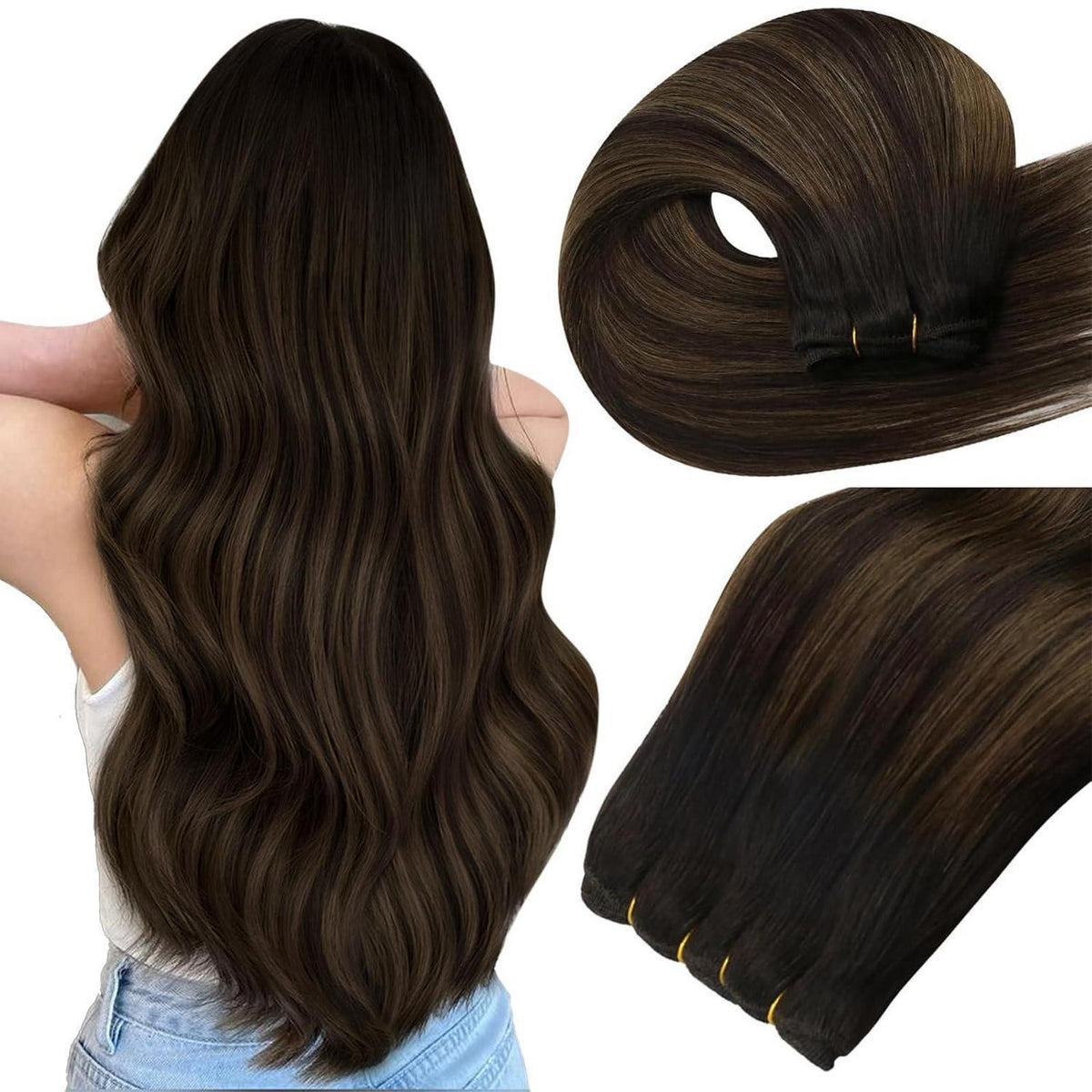 Echthaar Tressen Ombre Braun Blond 50cm 100g