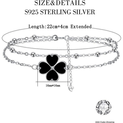 Fußkettchen Silber 925 Damen Verstellbar Kleeblatt Sommer Strand Geschenk
