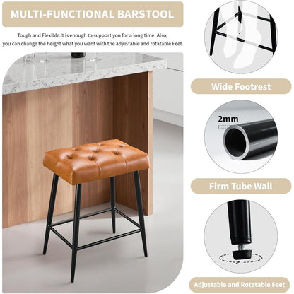 Barhocker 2er Set mit Fußstütze – Braun, Retro Stil