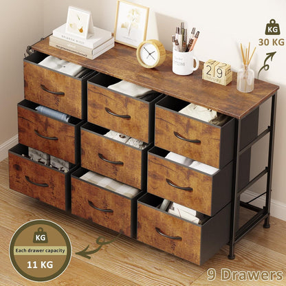 Flur Kommode mit 9 Schubladen – Rustikal Braun 100x30x65cm