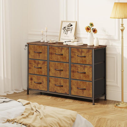 Flur Kommode mit 9 Schubladen – Rustikal Braun 100x30x65cm