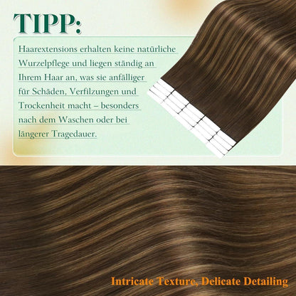 Echthaar Tape-in Extensions Ombre Braun Dunkelbraun