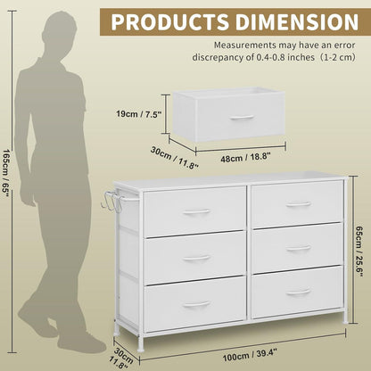 Flur Kommode mit 6 Schubladen – Industrial Design Weiß 100x30x65cm