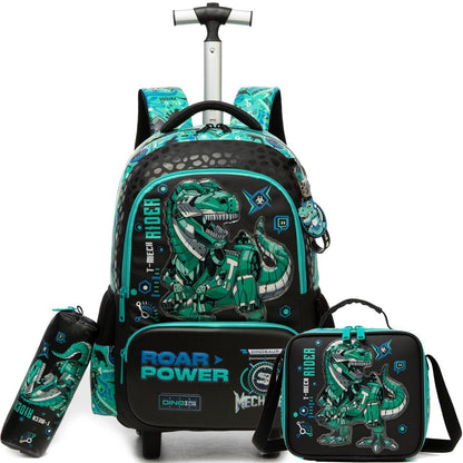 Schultrolley Rucksack Kinder Grün Dinosaurier mit Rollen