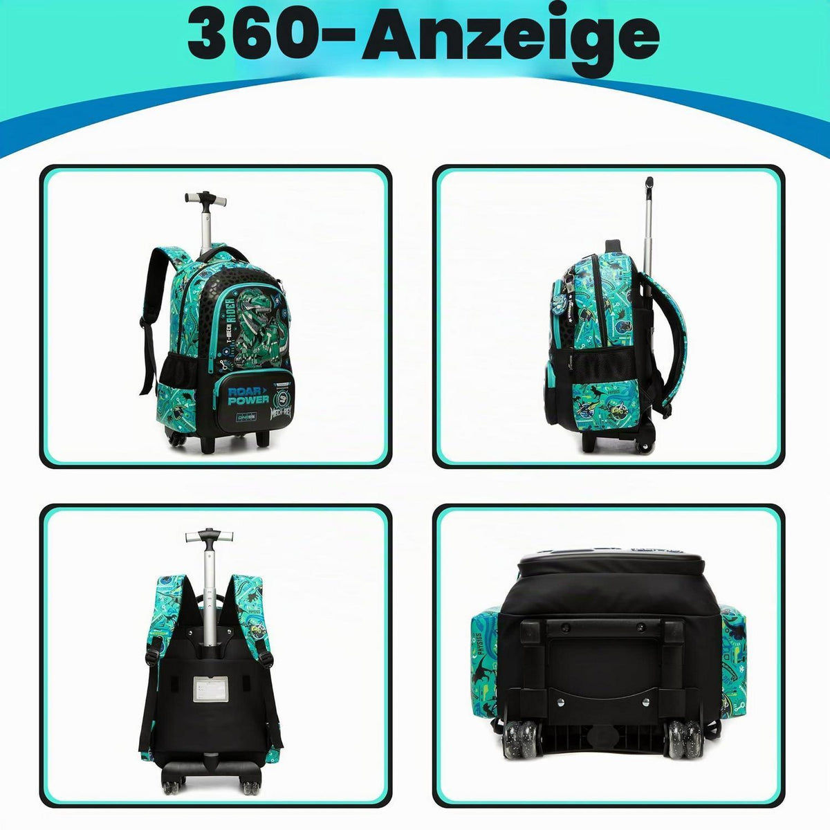 Schultrolley Rucksack Kinder Grün Dinosaurier mit Rollen