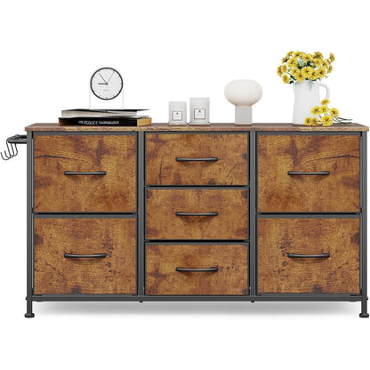 Flur Kommode mit 7 Schubladen – Rustikal Braun 100x30x55cm