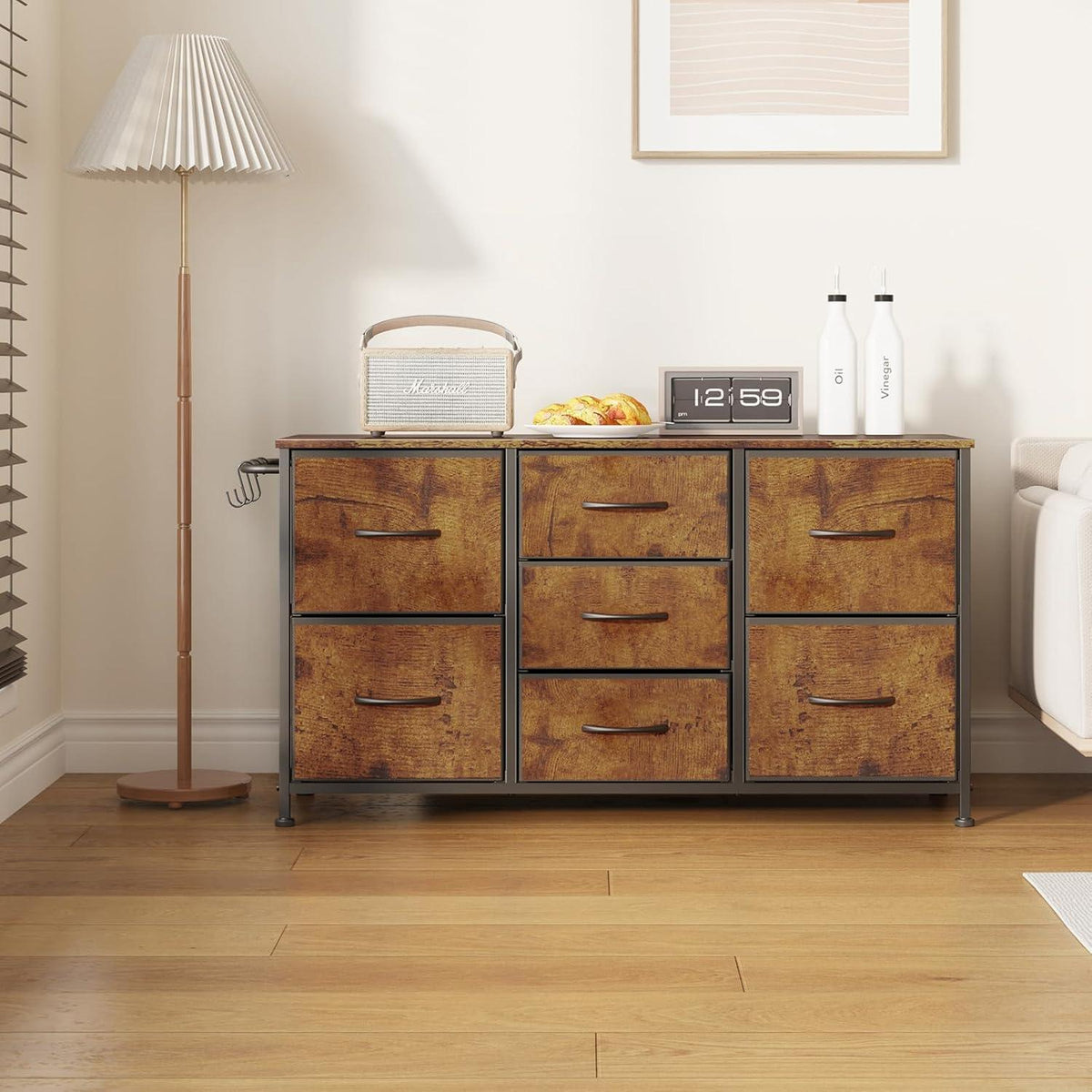 Flur Kommode mit 7 Schubladen – Rustikal Braun 100x30x55cm