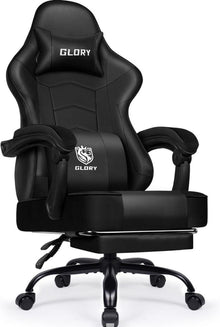 Ergonomischer Gaming Stuhl Schwarz Fußstütze Kopfstütze