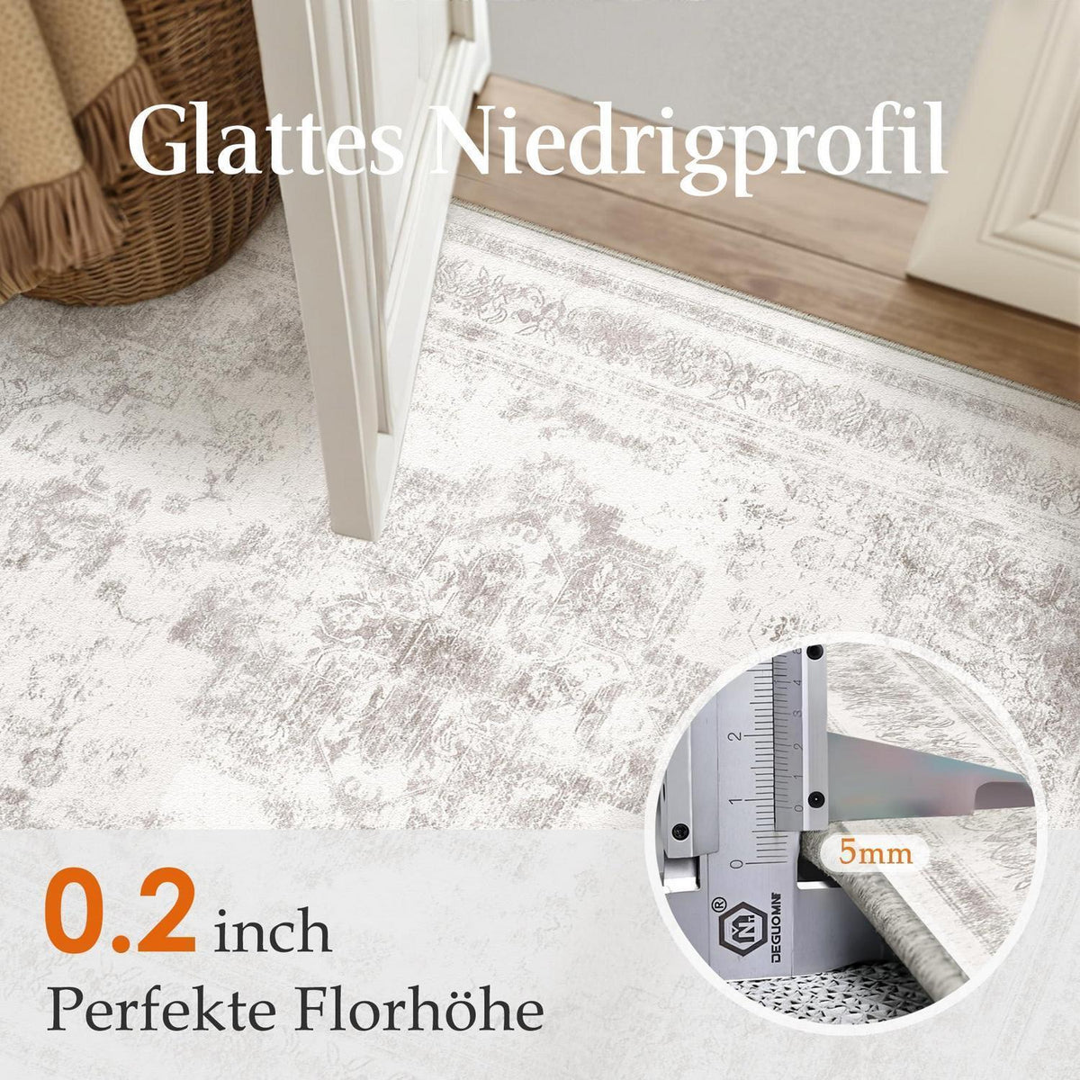 Vintage Grau Teppich 240x300cm Waschbar – Wohnzimmer Teppich