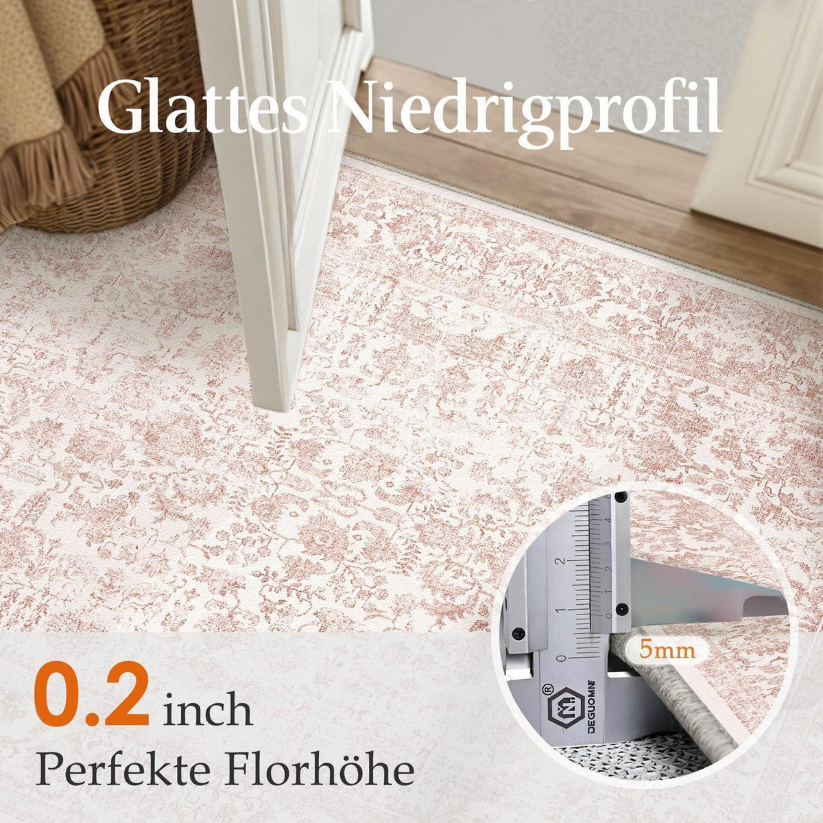 Vintage Rose Teppich 240x300cm Waschbar Wohnzimmer Teppich
