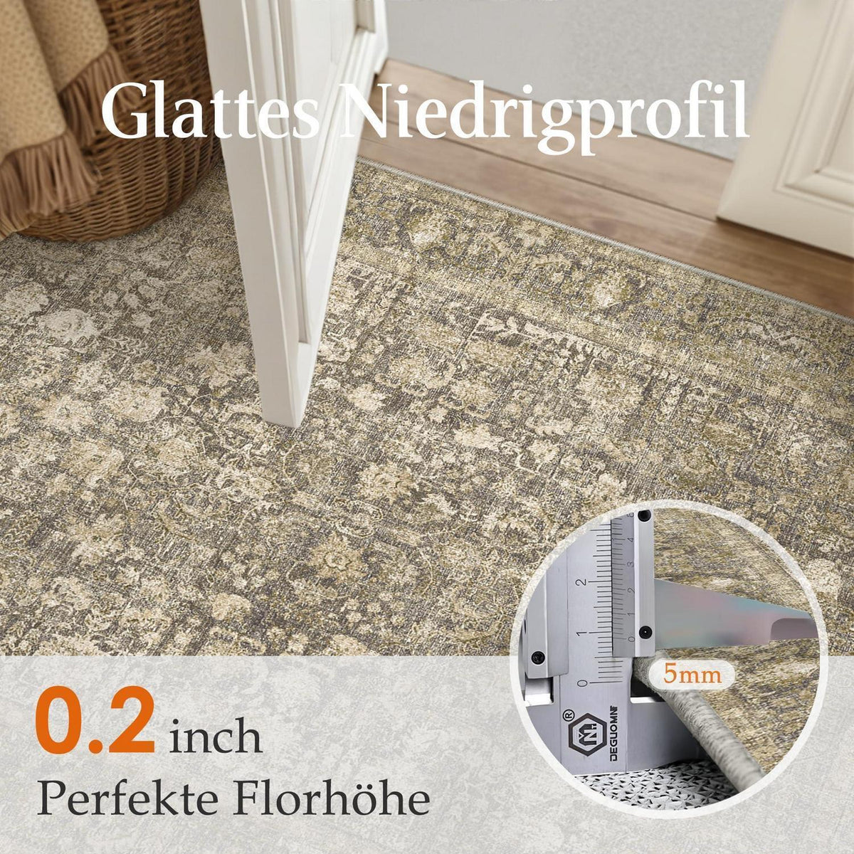 Vintage Teppich Braun 240x300cm Waschbar Wohnzimmer Teppich