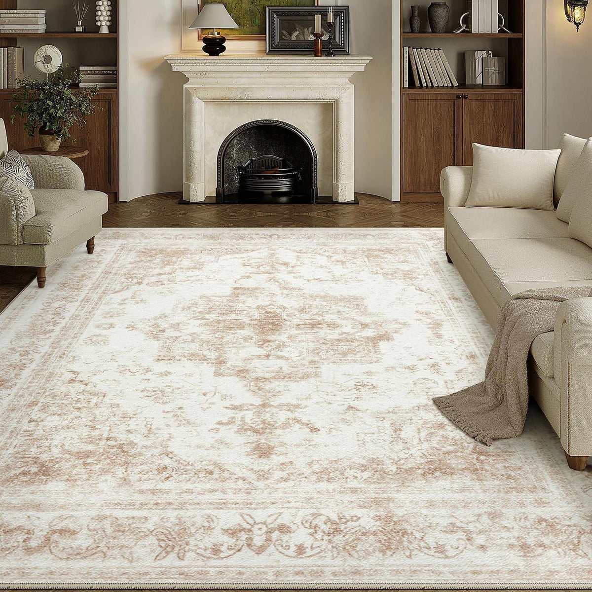 Vintage Creme Teppich 240x300cm Waschbar & Rutschfest
