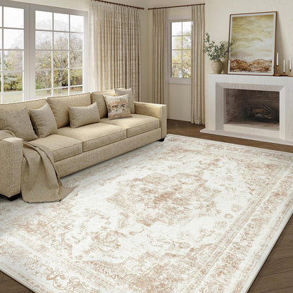 Vintage Creme Teppich 240x300cm Waschbar & Rutschfest