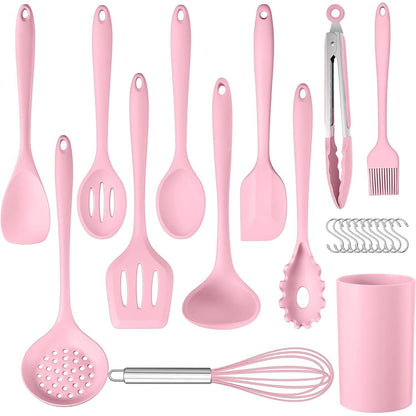 22-teiliges Silikon Küchenhelfer Set, Hitzebeständig, Pink Rosa