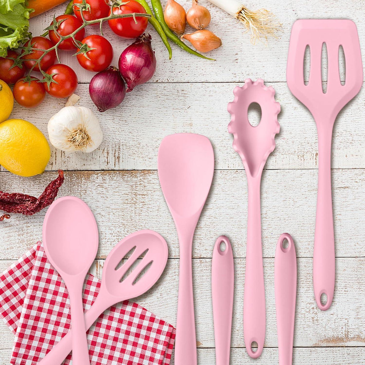 22-teiliges Silikon Küchenhelfer Set, Hitzebeständig, Pink Rosa