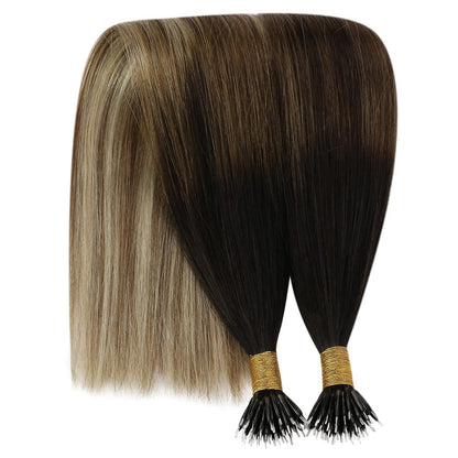 Echthaar Nano Extensions Balayage Braun Blond 40cm
