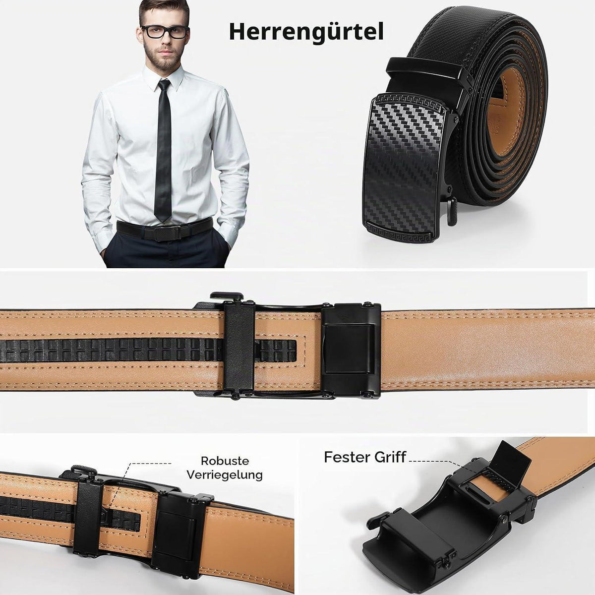 Geschenkset Herren: Gürtel, Brieftasche, Armband & Schlüsselanhänger