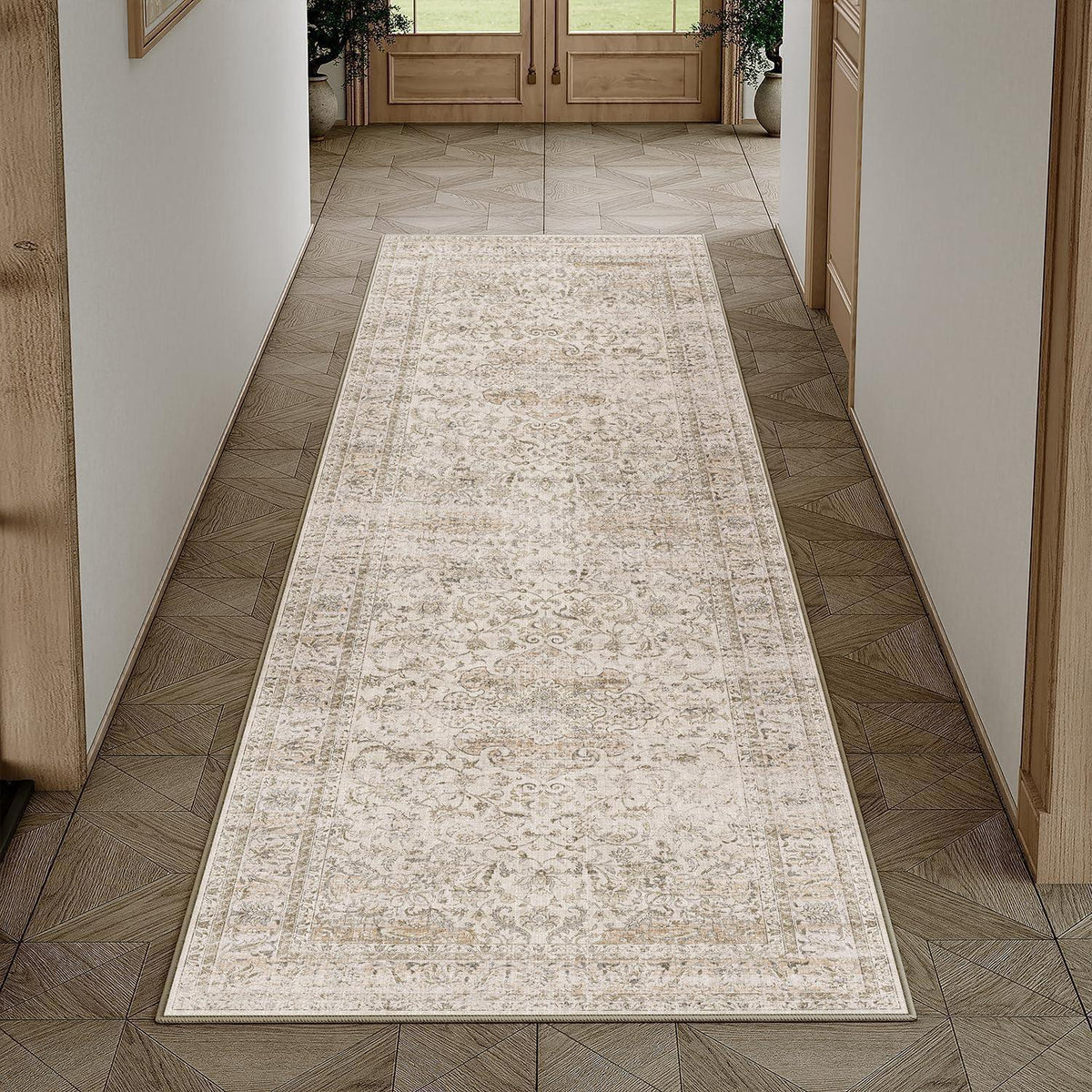 Vintage Läufer Beige 60x240cm – Waschbarer Flur Teppich