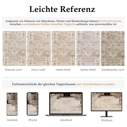 Vintage Läufer Beige 60x240cm – Waschbarer Flur Teppich