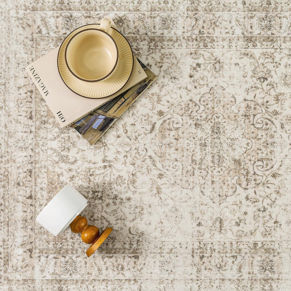 Vintage Läufer Beige 60x240cm – Waschbarer Flur Teppich