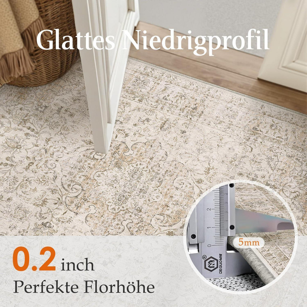 Vintage Läufer Beige 60x240cm – Waschbarer Flur Teppich