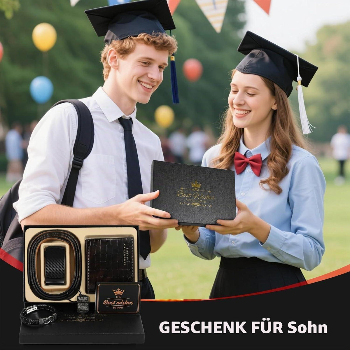 Geschenkset für Männer: Gürtel, Brieftasche, Armband & Schlüsselanhänger
