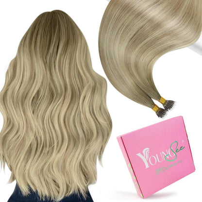 Echthaar Nano Extensions Ombre Aschblond 40cm