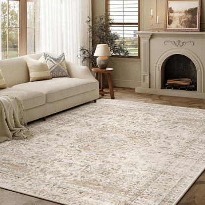 Vintage Teppich Beige 160x230cm – Waschbar & Rutschfest