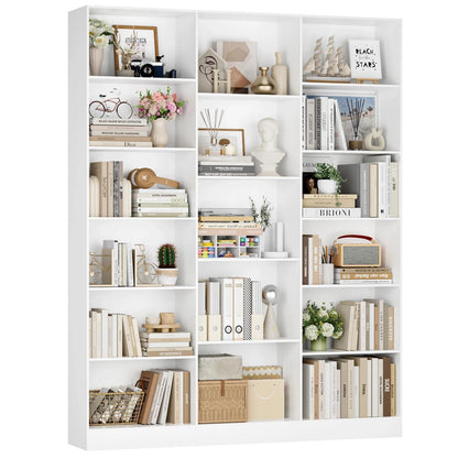 Bücherregal 188 cm mit 17 Fächern – Weißes Standregal für Wohnzimmer