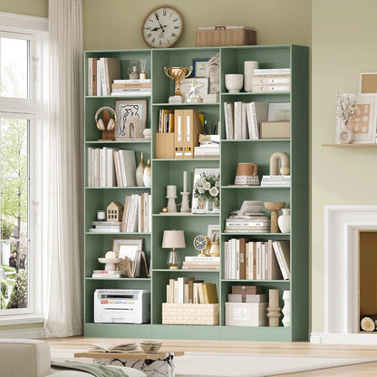 Bücherregal 188 cm mit 17 Fächern – Grün, Standregal für Wohnzimmer