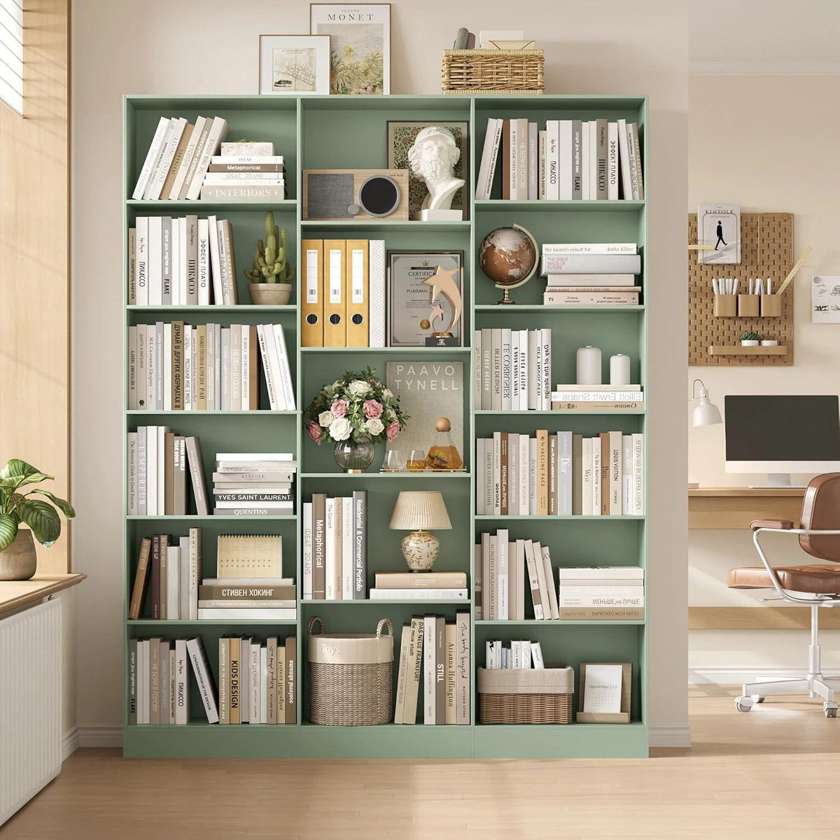 Bücherregal 188 cm mit 17 Fächern – Grün, Standregal für Wohnzimmer