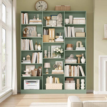 Bücherregal 188 cm mit 17 Fächern – Grün, Standregal für Wohnzimmer