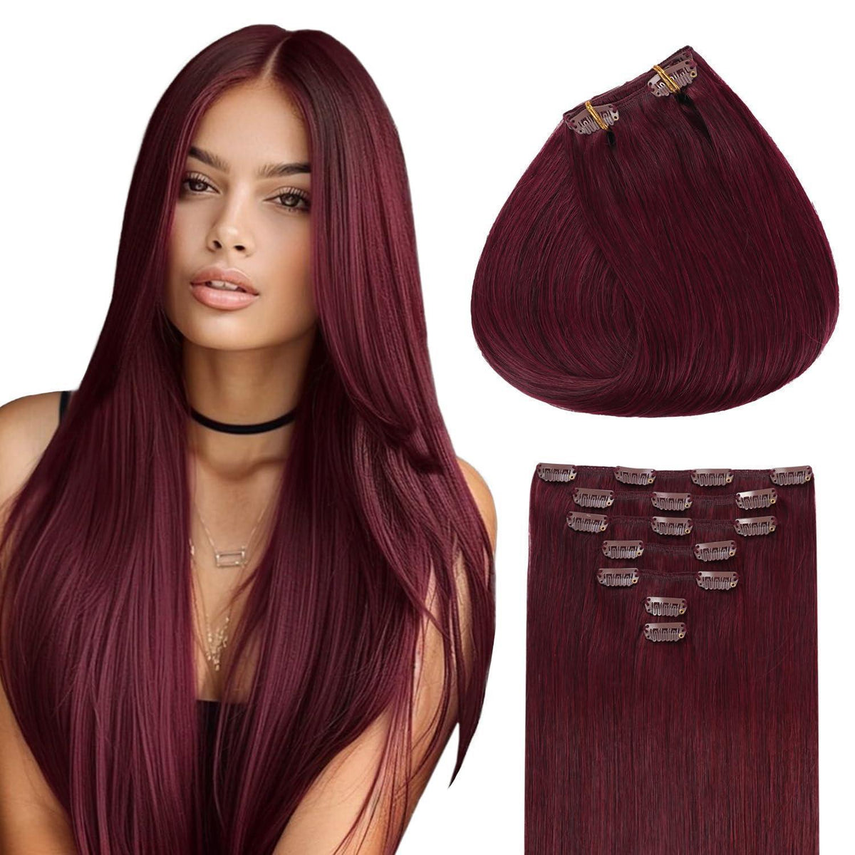 Echthaar Clip-Ins Burgunderrot 40cm – Volumen & Länge
