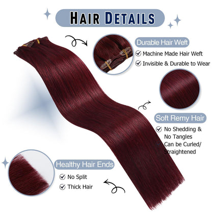 Echthaar Clip-Ins Burgunderrot 40cm – Volumen & Länge