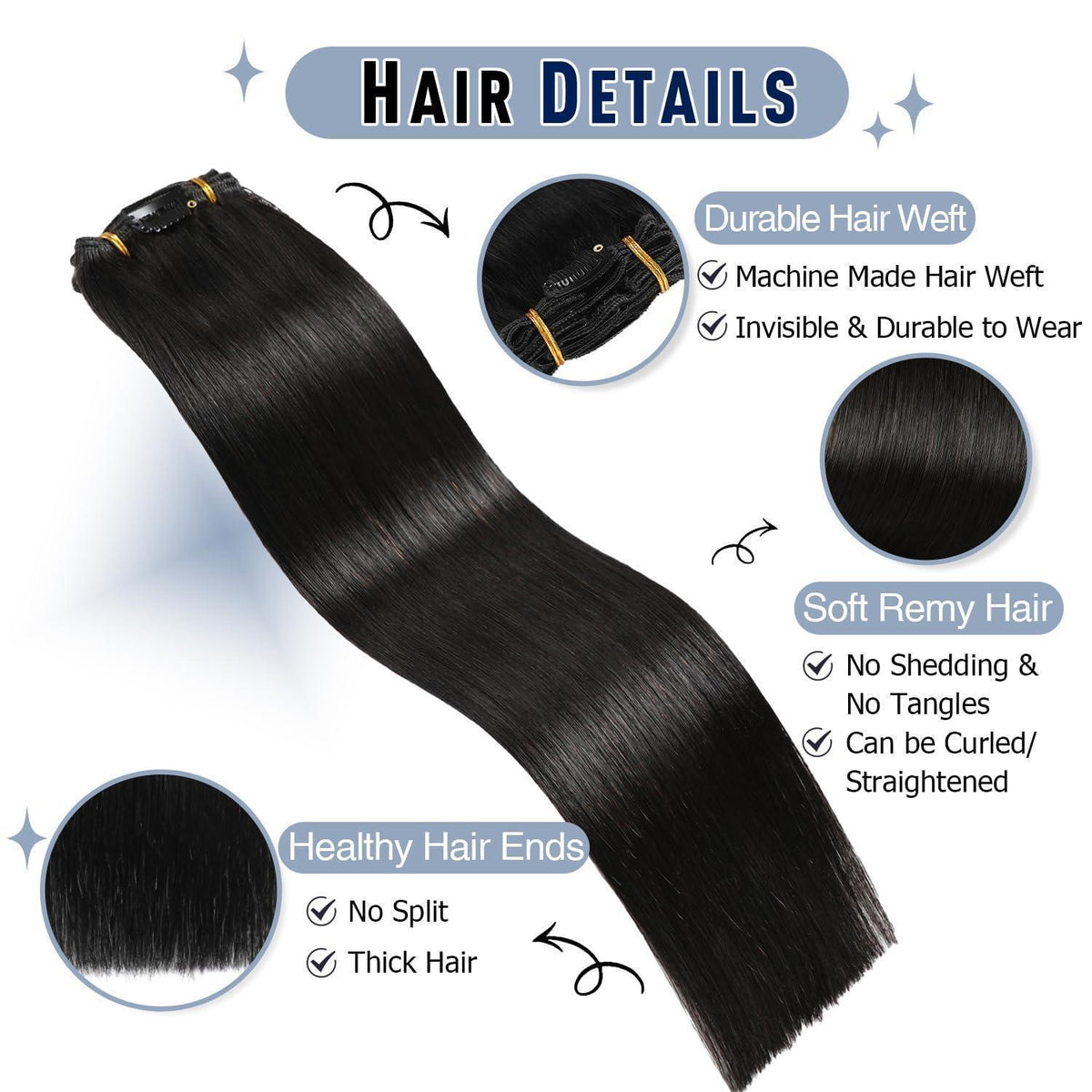 Echthaar Clip-In Extension Schwarz 45cm – 80g