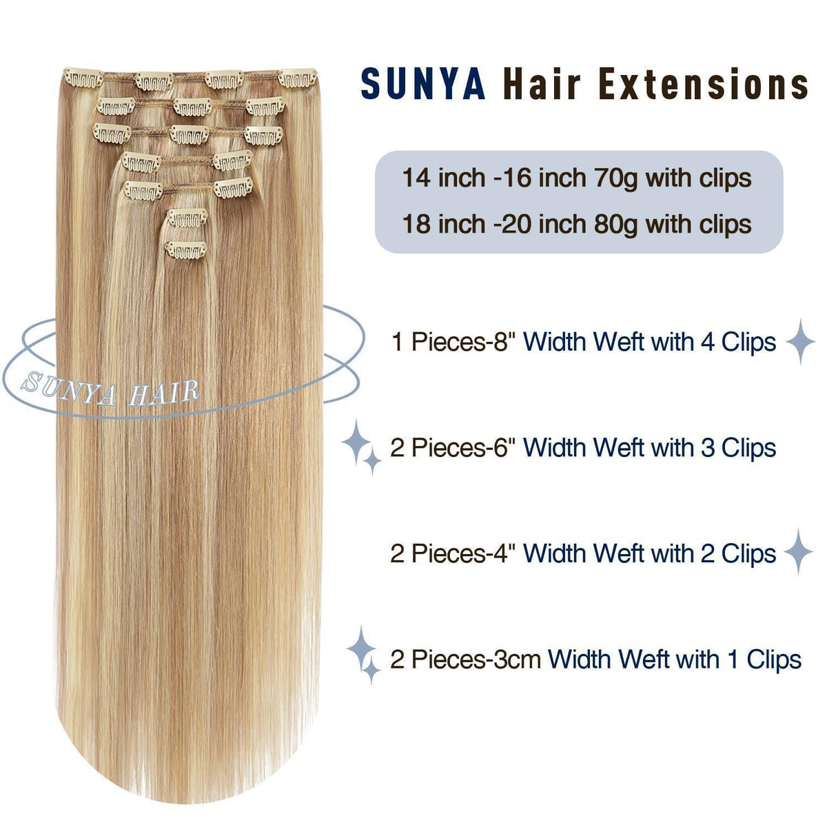 Echthaar Clip-Ins Aschblond mit Platinblond, 50cm