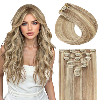 Echthaar Clip-Ins Aschblond mit Platinblond, 45cm