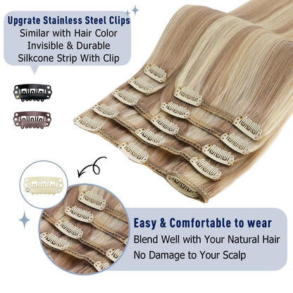 Echthaar Clip-Ins Aschblond mit Platinblond, 45cm